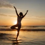 Person stretching outdoors at sunrise, symbolizing a fresh start to the day with healthy morning routines for increased energy and productivity