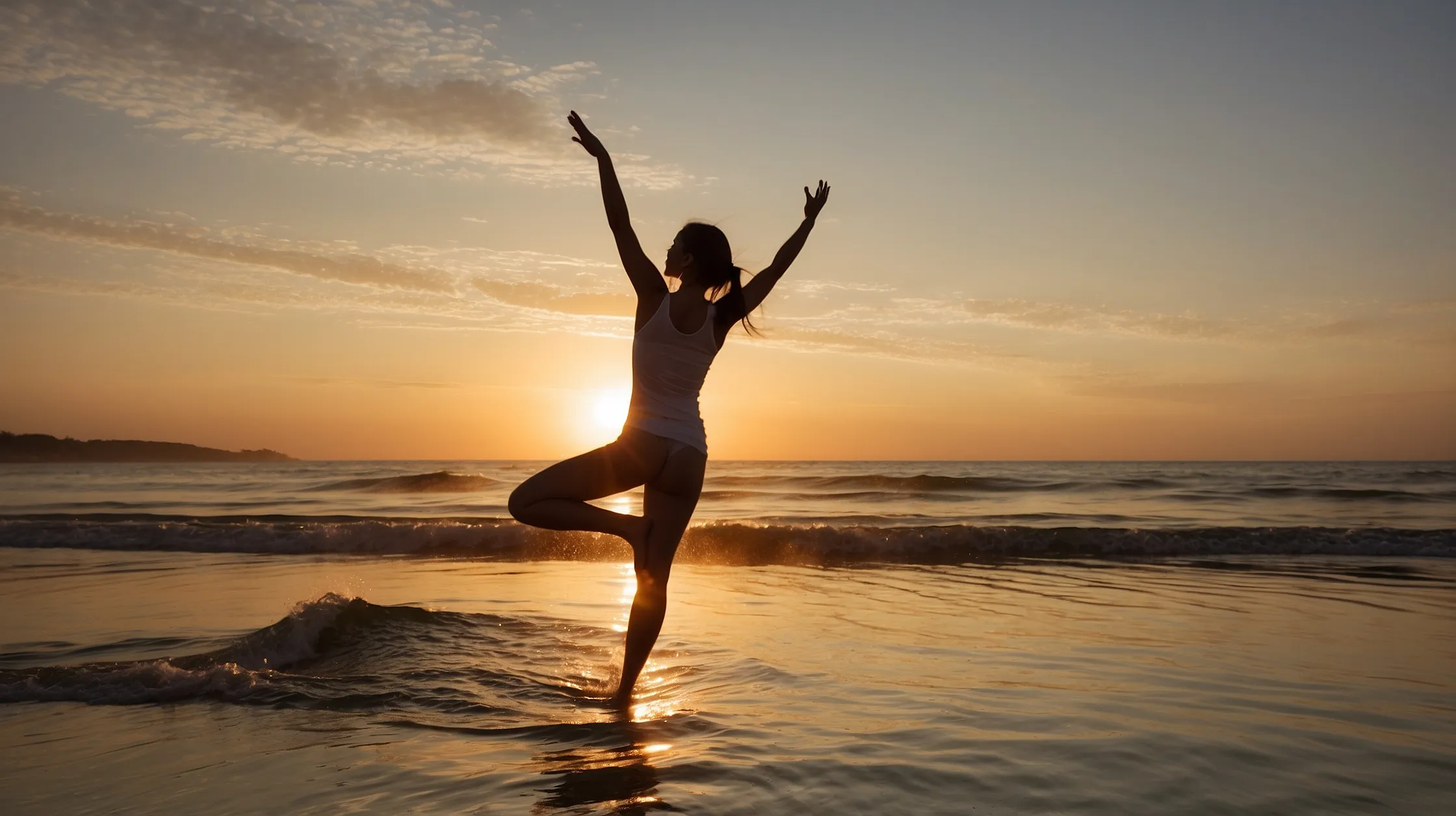 Person stretching outdoors at sunrise, symbolizing a fresh start to the day with healthy morning routines for increased energy and productivity